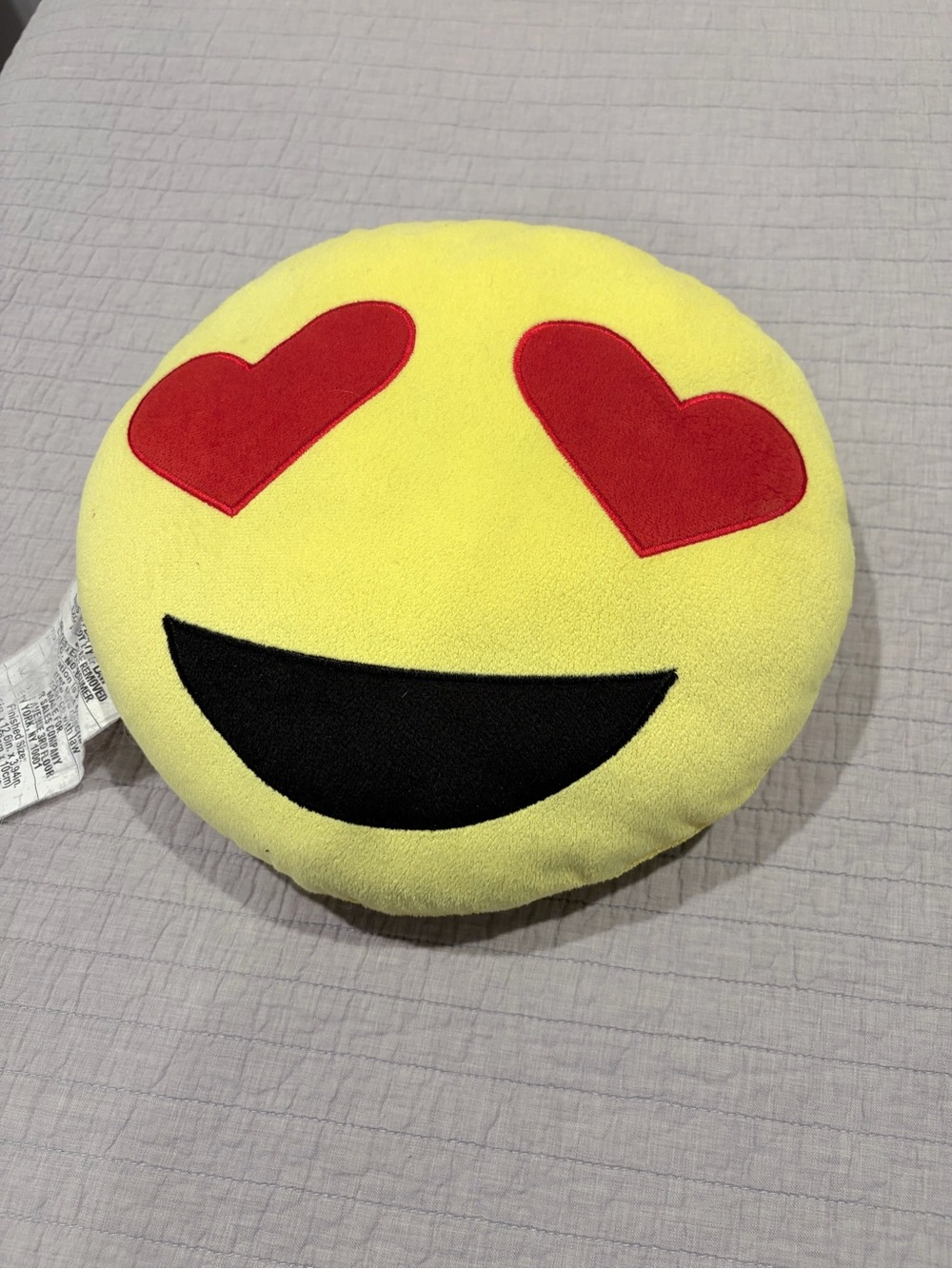 Emoji Heart Eyes Round Plush Pillow Yellow Smiley Face Cushion - Picture 2 of 5